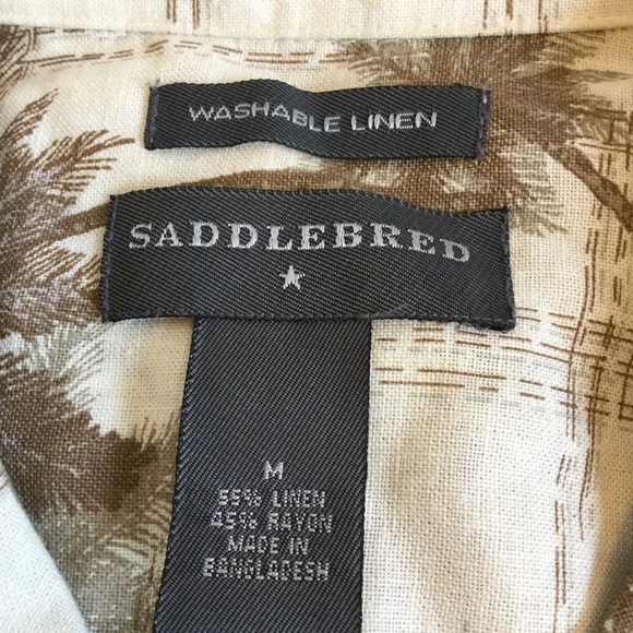 Saddlebred Mens Linen Hawaiian Shirt Size M Palm Trees Tropical Vacation Beach - Picture 5 of 5